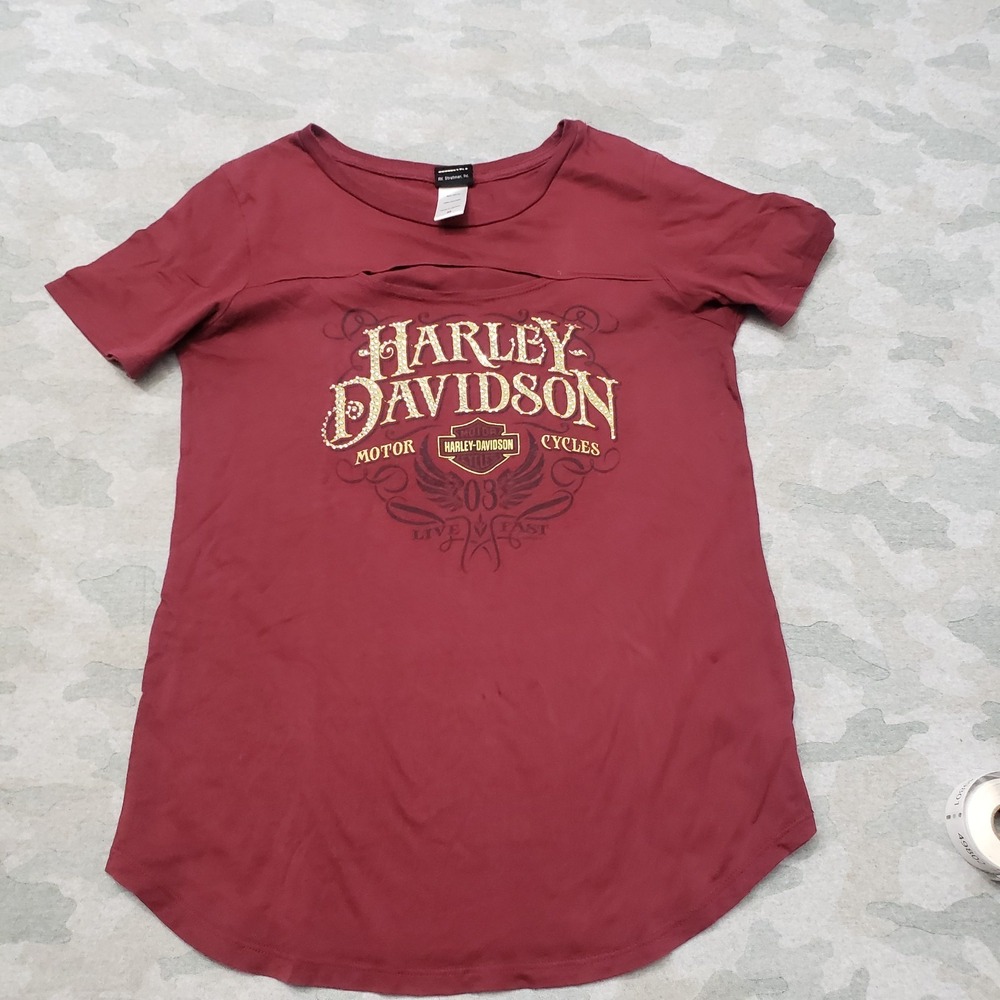 Harley‎ Davidson Top Womens Medium Red Short Sleeve Motorcycle Bike